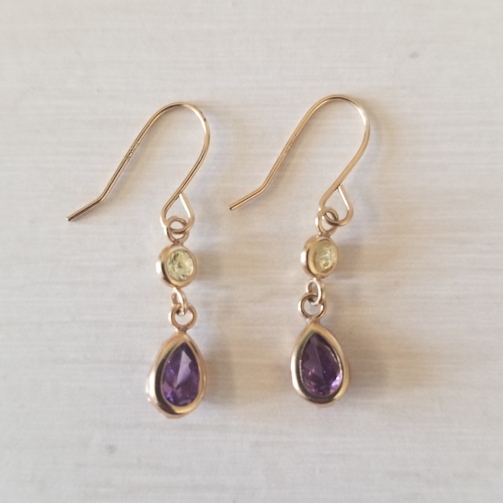 14K Gold CZ Dangling Earrings
